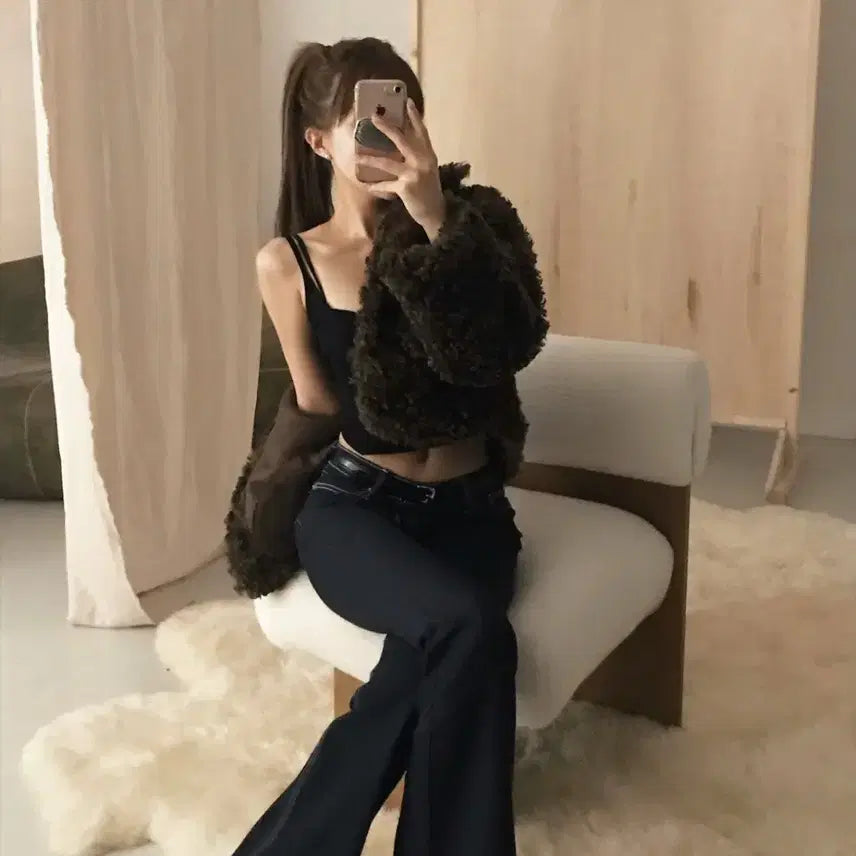 [BUNJANG] CloudEmotion Zen Fur Crop Jacket Brown / 클라우드이모션 젠 FUR 크롭 JK 브라운