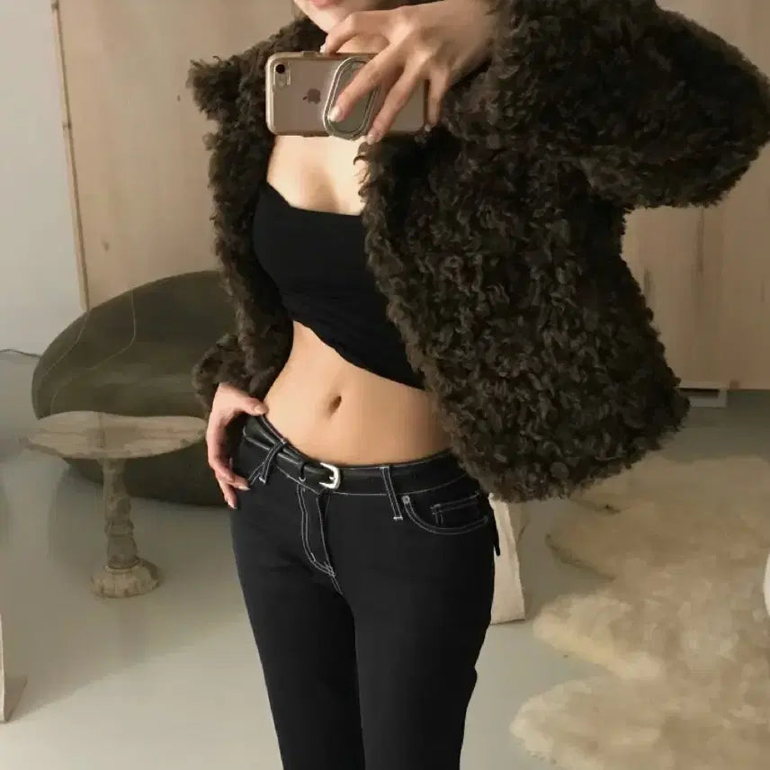 [BUNJANG] CloudEmotion Zen Fur Crop Jacket Brown / 클라우드이모션 젠 FUR 크롭 JK 브라운