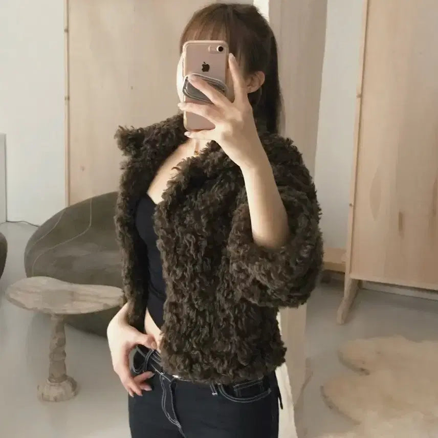 [BUNJANG] CloudEmotion Zen Fur Crop Jacket Brown / 클라우드이모션 젠 FUR 크롭 JK 브라운