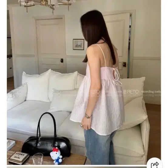 [BUNJANG] Cecilie Bahnsen Flower Jacquard Bustier Blouse / 플라워 자카드 백 스트랩 뷔스티에 블라우스 (연핑크)