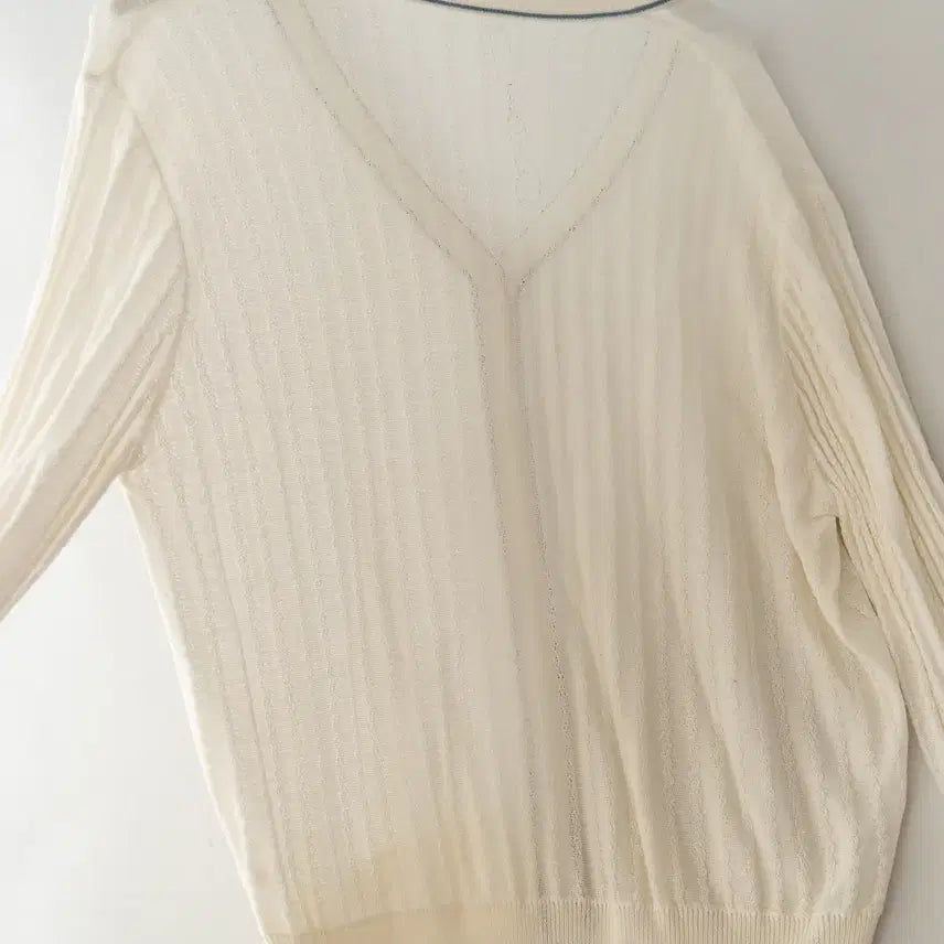 [BUNJANG] Blue Line Color Block Knit Cardigan / 입체 짜임 블루라인 배색 가디건