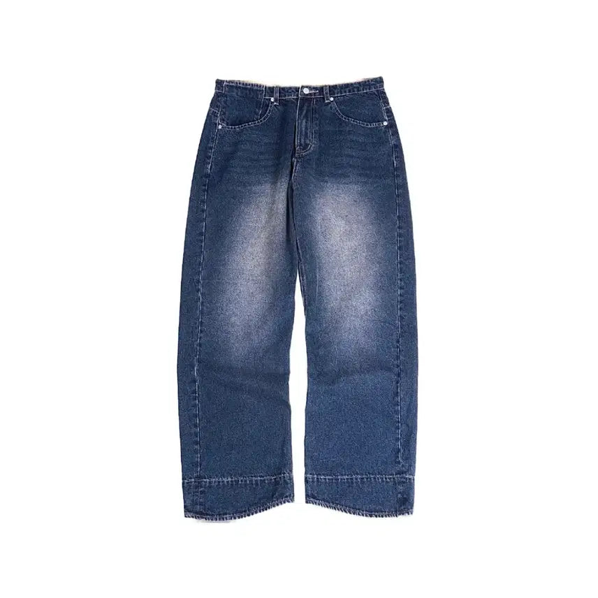 [BUNJANG] Mud Salt Washed Curved Wide Denim Pants Deep Blue / (1회착 택포가격) 머드솔트 워싱 커브드 와이드 데님 팬츠 딥블루 3