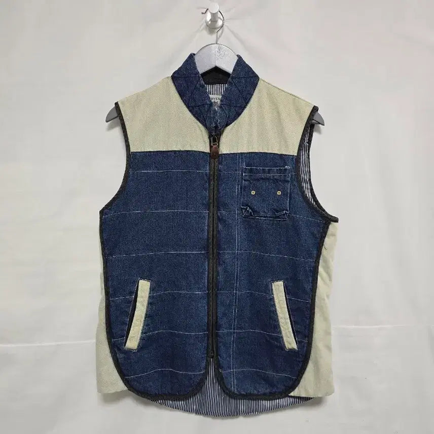 [BUNJANG] Movement Ivory Denim Vest / 무브먼트 아이보리 데님 배색 조끼 누빔 베스트 남 95-100. 0311