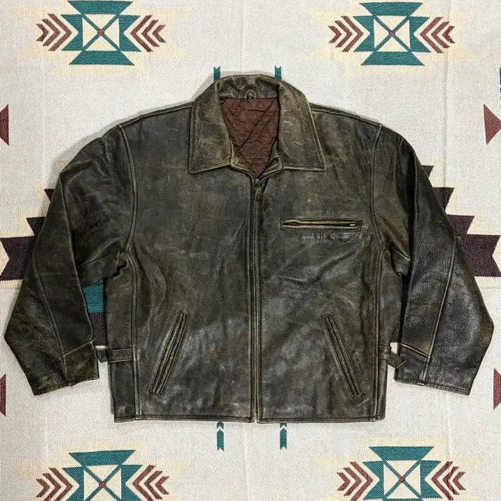 [BUNJANG] Vintage Distressed Washing Single Rider Leather Jacket / 90s 디스트레스드 워싱 싱글라이더 레더 자켓