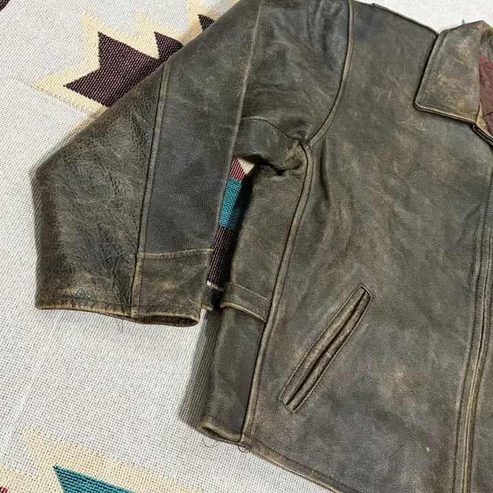 [BUNJANG] Vintage Distressed Washing Single Rider Leather Jacket / 90s 디스트레스드 워싱 싱글라이더 레더 자켓
