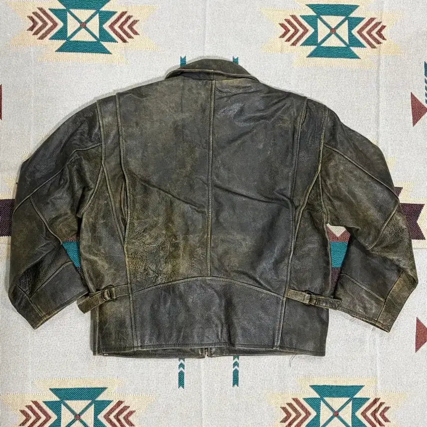 [BUNJANG] Vintage Distressed Washing Single Rider Leather Jacket / 90s 디스트레스드 워싱 싱글라이더 레더 자켓