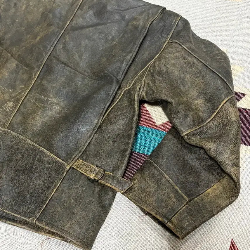 [BUNJANG] Vintage Distressed Washing Single Rider Leather Jacket / 90s 디스트레스드 워싱 싱글라이더 레더 자켓