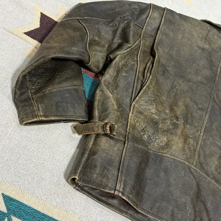 [BUNJANG] Vintage Distressed Washing Single Rider Leather Jacket / 90s 디스트레스드 워싱 싱글라이더 레더 자켓