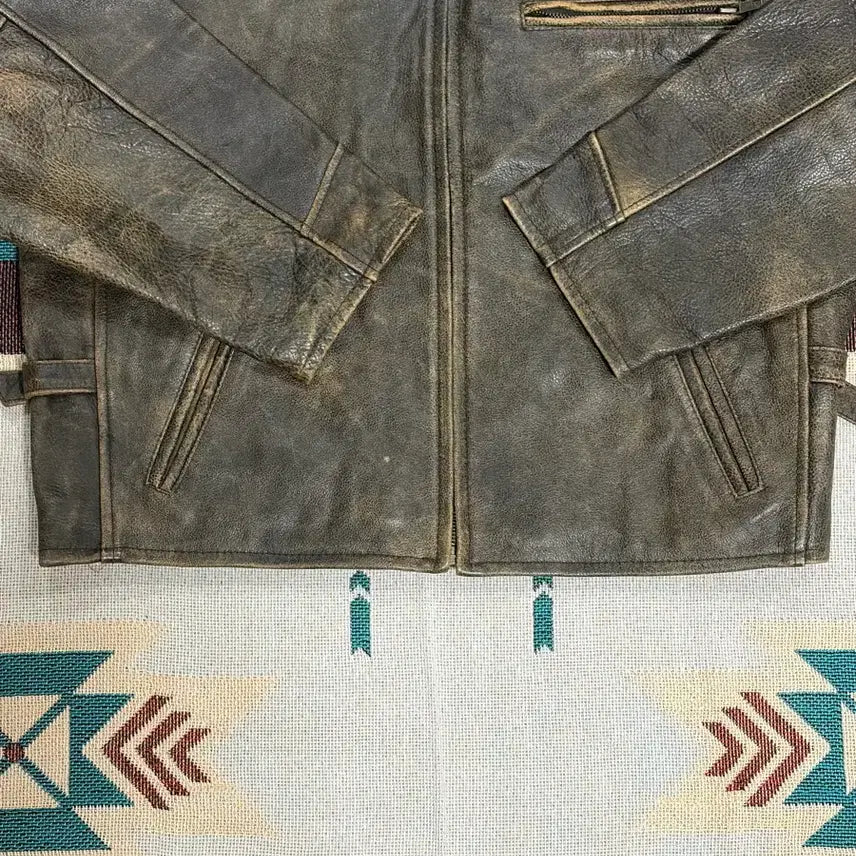 [BUNJANG] Vintage Distressed Washing Single Rider Leather Jacket / 90s 디스트레스드 워싱 싱글라이더 레더 자켓