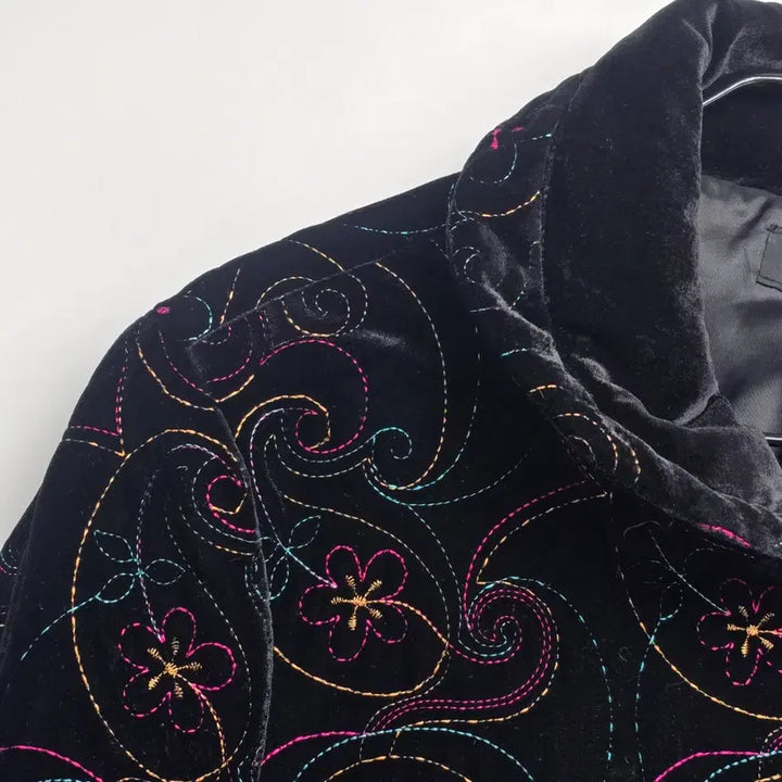 [BUNJANG] Vintage Velvet Embroidered Jacket &amp; Muffler Set / 정영지 벨벳 자수 자켓 + 머플러 세트