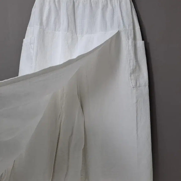 [BUNJANG] Wrap Style Linen Skirt Pants / 허리밴드 랩스타일 8부바지 화이트 린넨 스커트 Free