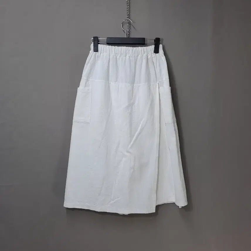 [BUNJANG] Wrap Style Linen Skirt Pants / 허리밴드 랩스타일 8부바지 화이트 린넨 스커트 Free