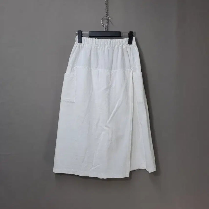 [BUNJANG] Wrap Style Linen Skirt Pants / 허리밴드 랩스타일 8부바지 화이트 린넨 스커트 Free