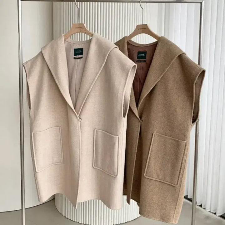 [BUNJANG] Le Coq Sportif Handmade Ivory Hooded Vest / 르꼬르망 핸드메이드 후드 베스트예요~프리사이즈