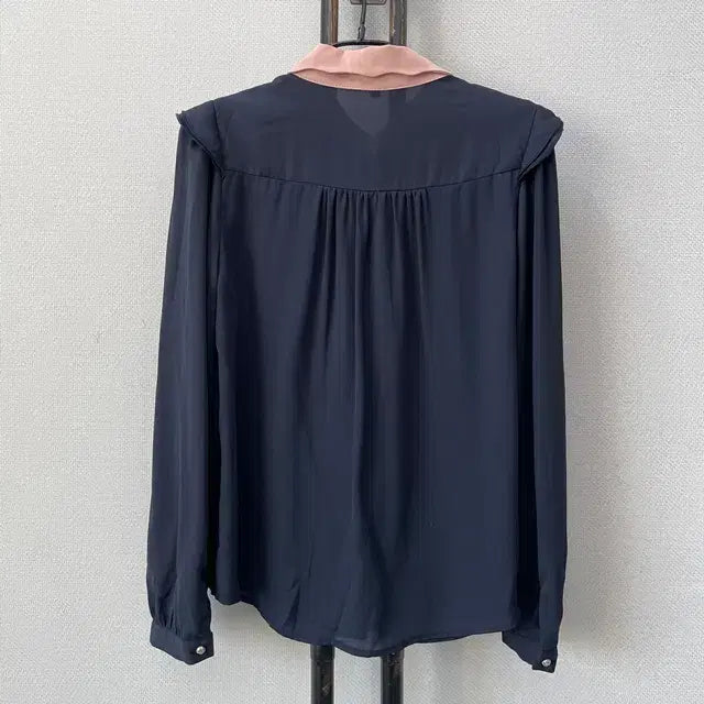 [BUNJANG] Navy Pink Chiffon Blouse / 네이비 핑크 카라 쉬폰 블라우스