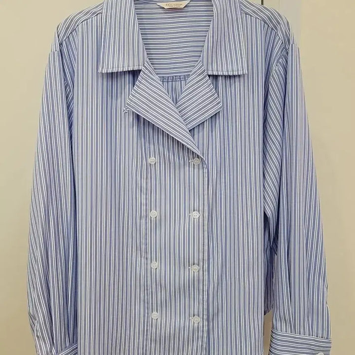 [BUNJANG] Striped Double Button Blouse (Size 55-66) / 스트라이프 더블 버튼 셔츠 블라우스 55~66 프리사이즈