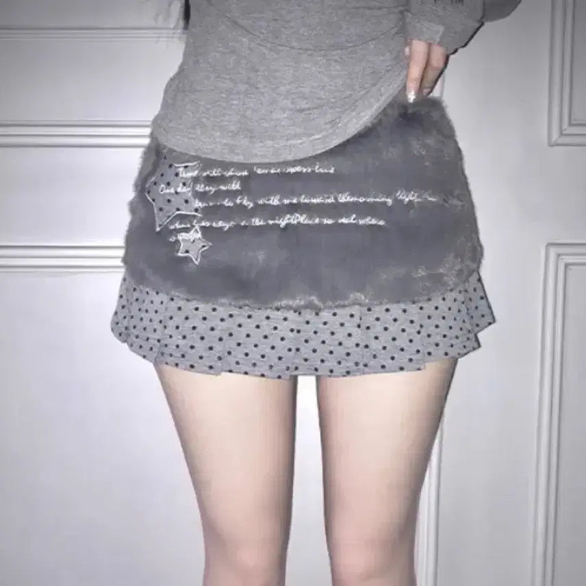 [BUNJANG] Gray Mink Fur Dot Mini Skirt / 그레이 밍크 퍼 도트 미니스커트