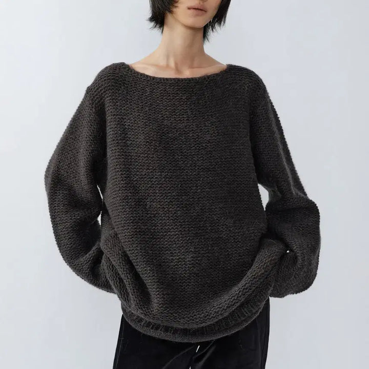 [BUNJANG] FRONTBACK Loose Neck Knit Charcoal / 이어닝 프론트백 루즈 넥 니트 차콜