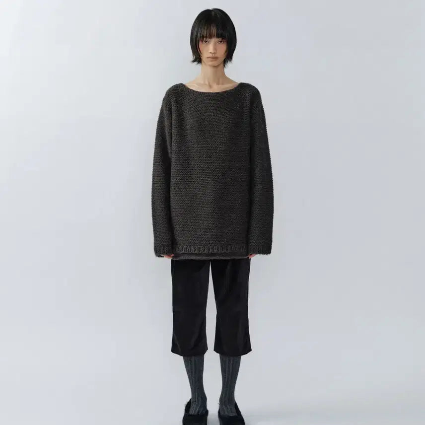 [BUNJANG] FRONTBACK Loose Neck Knit Charcoal / 이어닝 프론트백 루즈 넥 니트 차콜
