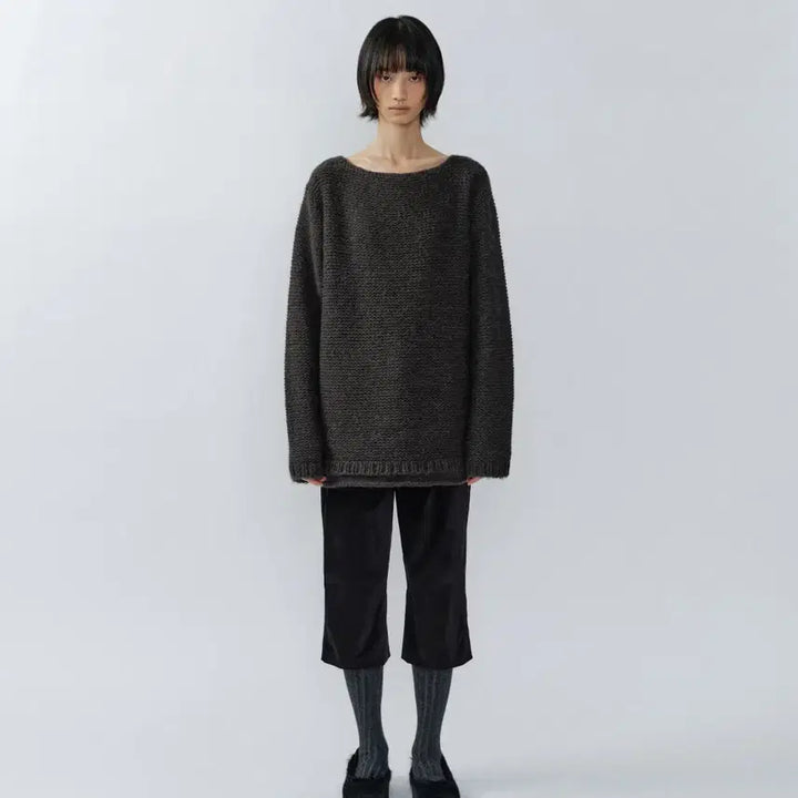 [BUNJANG] FRONTBACK Loose Neck Knit Charcoal / 이어닝 프론트백 루즈 넥 니트 차콜