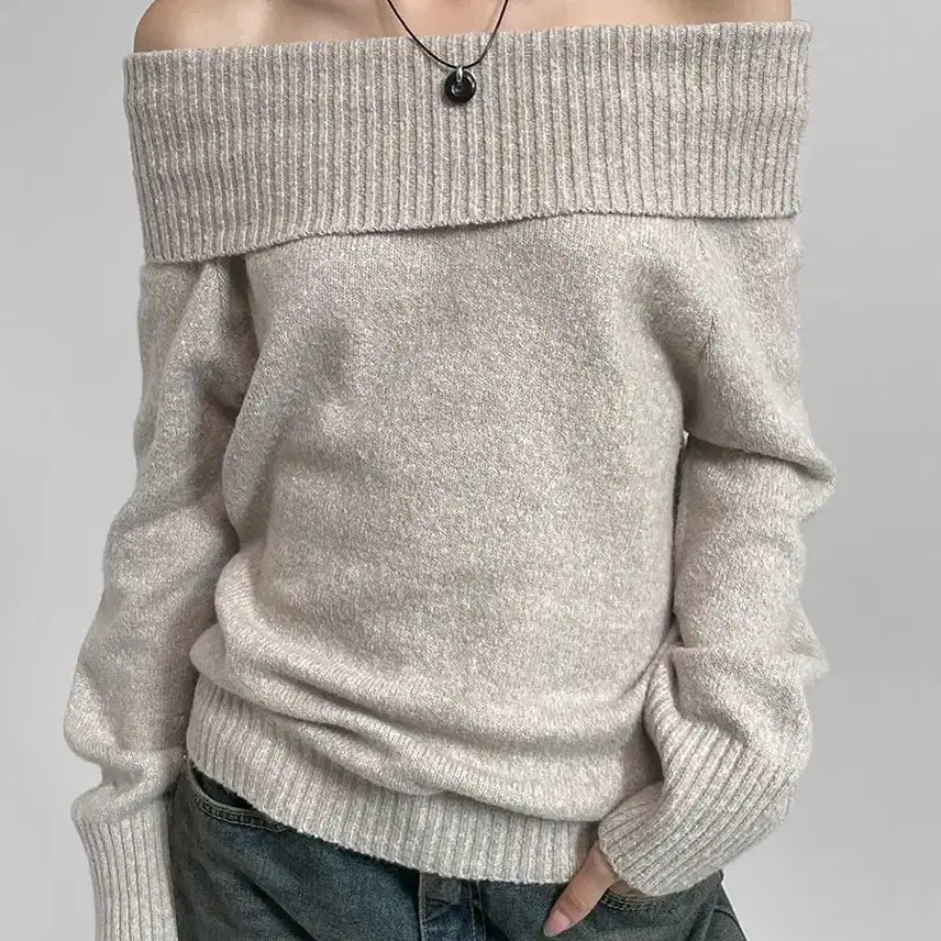 [BUNJANG] Blackup Yelmon Off-Shoulder Knit Top / [블랙업] 옐먼 숄 오프숄더 니트