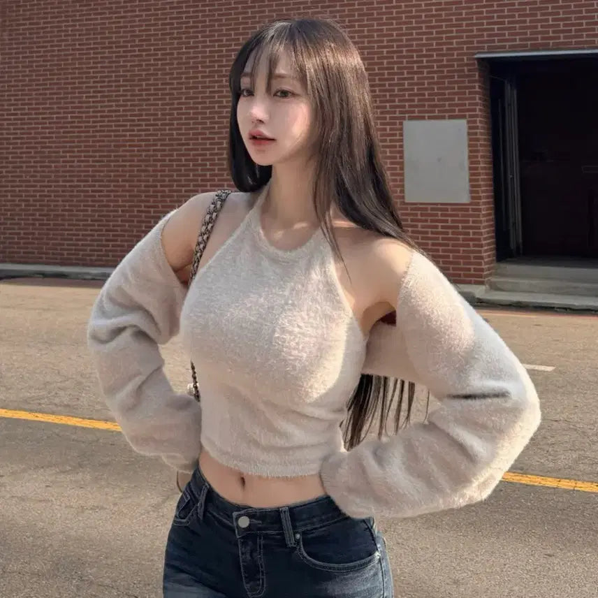 [BUNJANG] KINDAMIE Halter Neck Bolero Knit Set / 카인다미-홀터넥 볼레로 니트 셋업