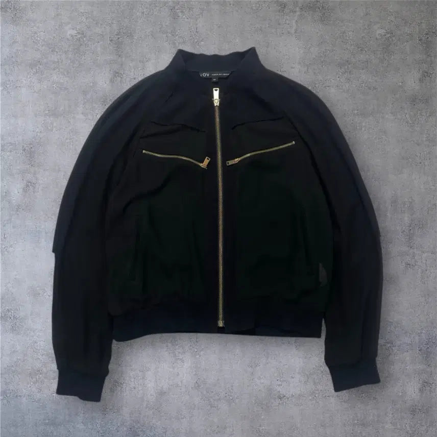 [BUNJANG] VOV Black Velvet Lettering Sheer Blouson Jacket / 보브 VOV 블랙 벨벳 레터링 시스루 블루종 자켓 66