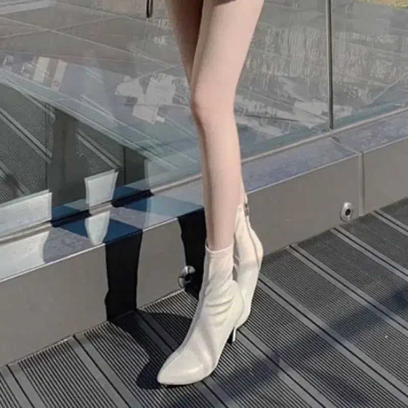 [BUNJANG] Marymond Stiletto Ankle Boots White 7cm / 메리몬드 스틸레토 앵클부츠 화이트 7cm 245size