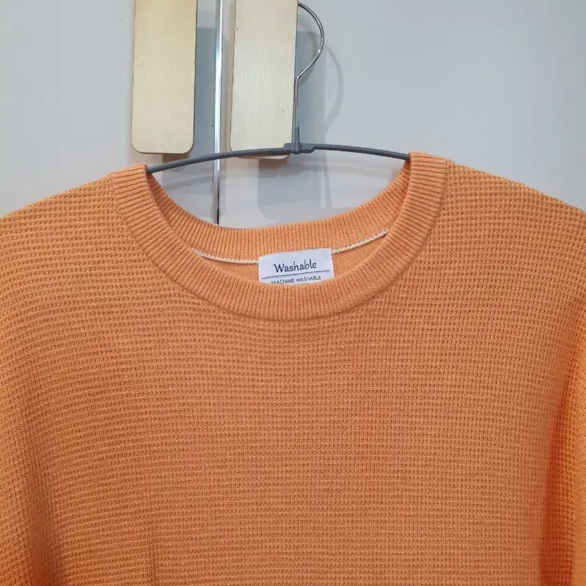 [BUNJANG] Washable Orange Waffle Knit T-Shirt / 워셔블 오렌지 와플 니트 티셔츠