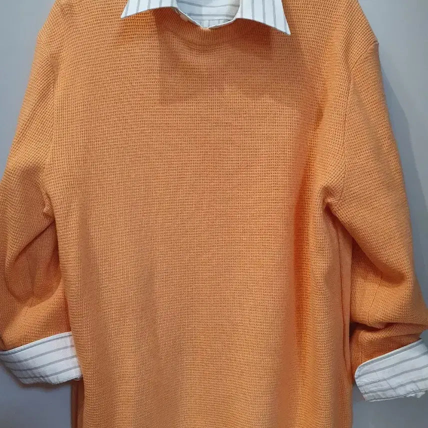[BUNJANG] Washable Orange Waffle Knit T-Shirt / 워셔블 오렌지 와플 니트 티셔츠