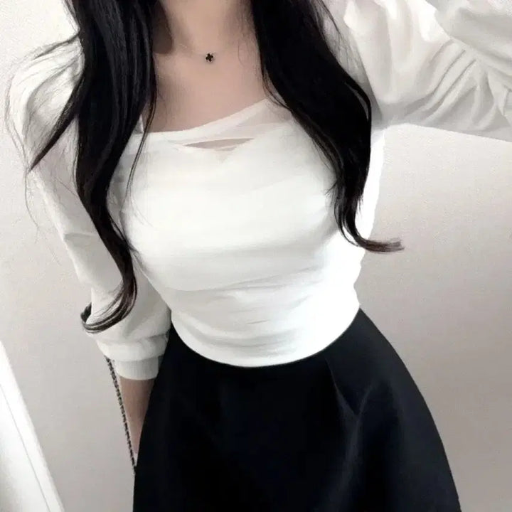 [BUNJANG] If Only Hazel Square Neck Chiffon Blouse / 이프온리 헤이즐 여리핏 스퀘어넥 이중쉬폰 샤 셔링 블라우스
