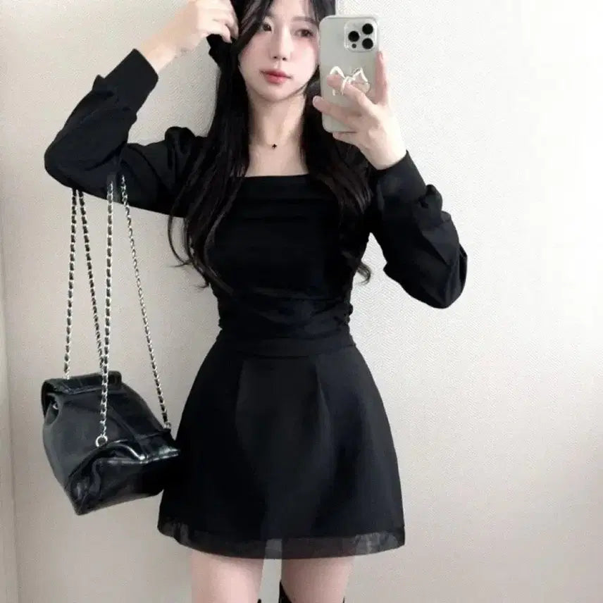 [BUNJANG] If Only Hazel Square Neck Chiffon Blouse / 이프온리 헤이즐 여리핏 스퀘어넥 이중쉬폰 샤 셔링 블라우스