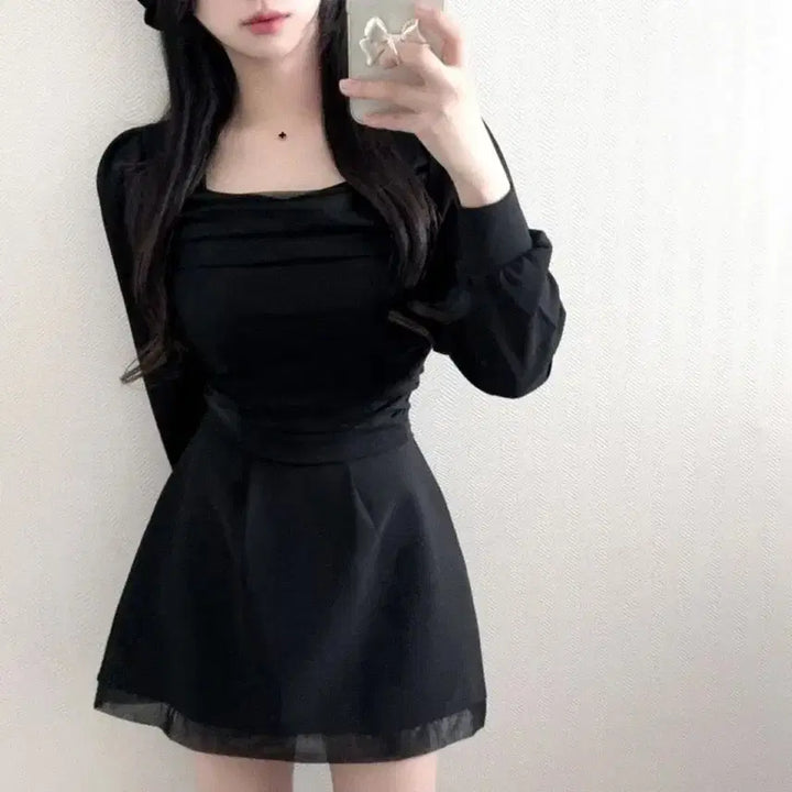 [BUNJANG] If Only Hazel Square Neck Chiffon Blouse / 이프온리 헤이즐 여리핏 스퀘어넥 이중쉬폰 샤 셔링 블라우스