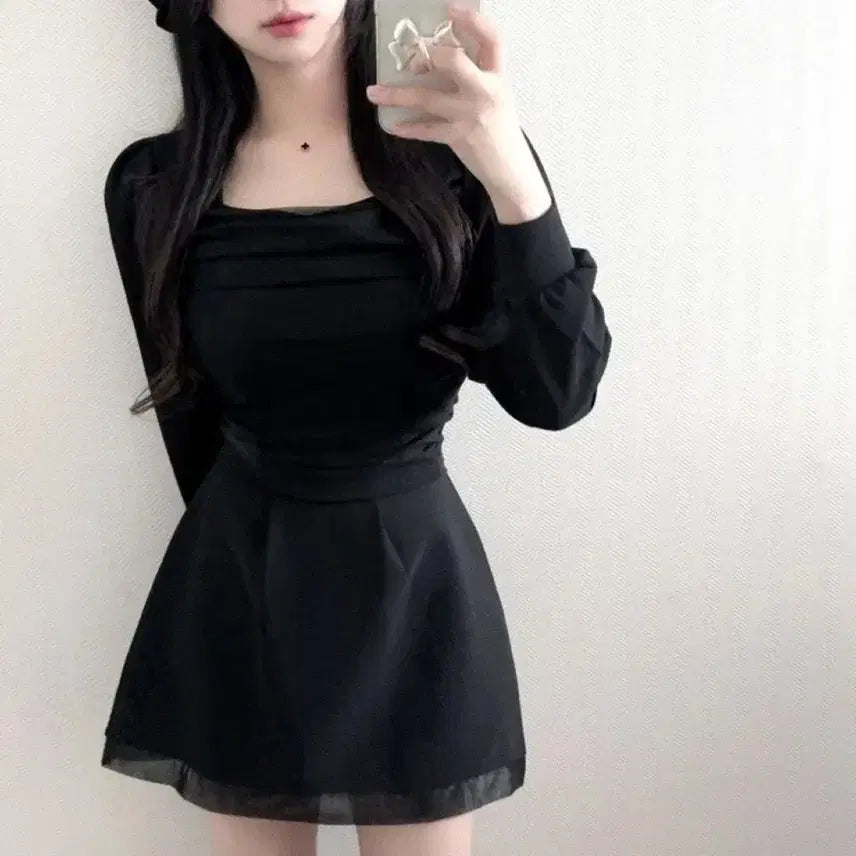 [BUNJANG] If Only Hazel Square Neck Chiffon Blouse / 이프온리 헤이즐 여리핏 스퀘어넥 이중쉬폰 샤 셔링 블라우스