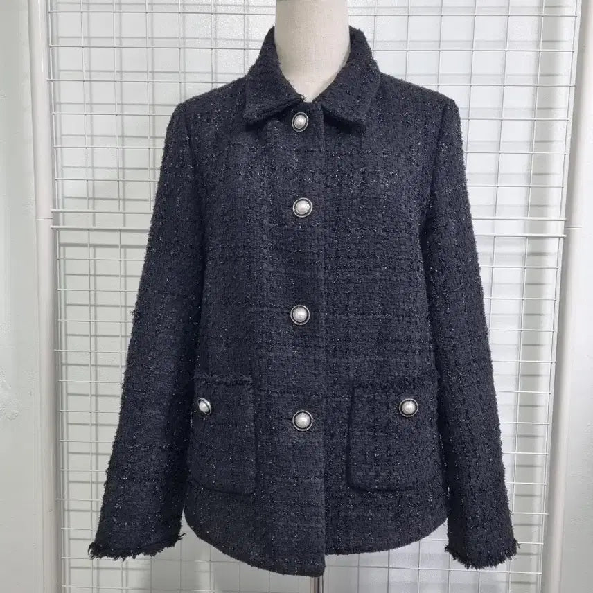 [BUNJANG] Atestoni Tweed Black Jacket with Pearl Buttons / 아테스토니 트위드 블랙 자켓 진주 버튼 장식
