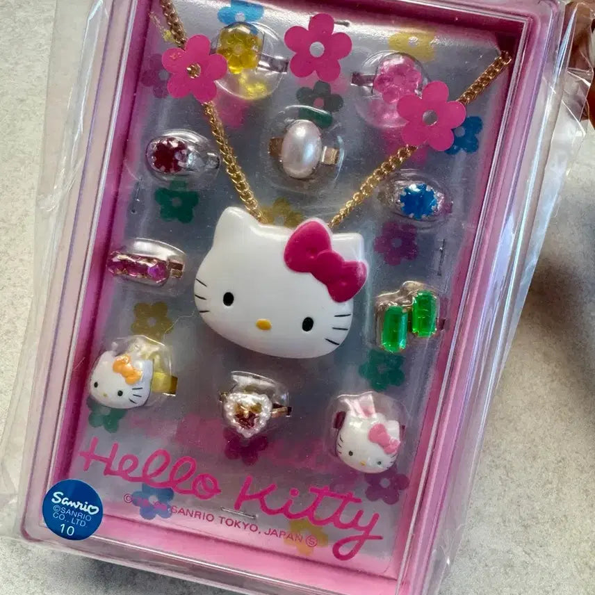 [BUNJANG] Sanrio Hello Kitty Necklace and Ring Set / 고전산리오 헬로키티 목걸이 반지 세트