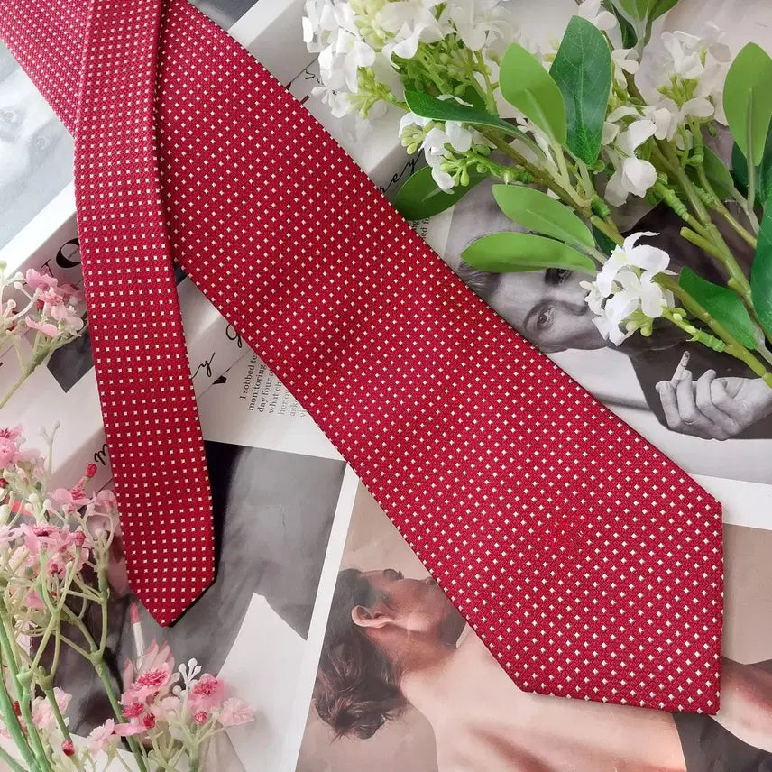 [BUNJANG] Nina Ricci Silk Red Jacquard Tie / 니나리치 실크 레드 자카드 패턴 넥타이 9.1cm A+등급 K2228