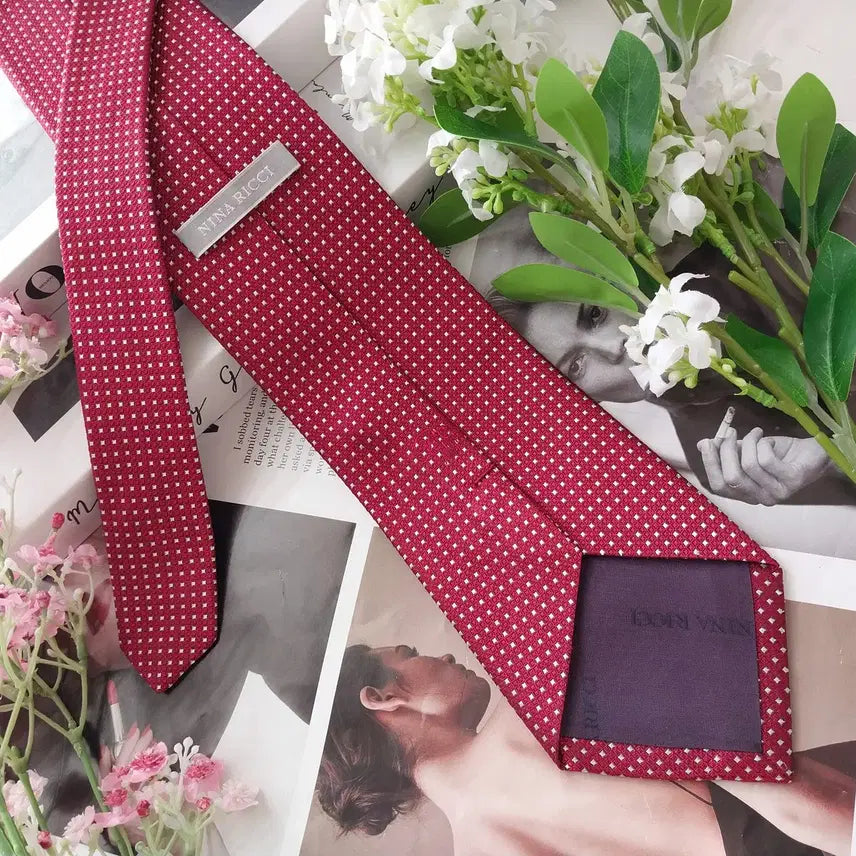 [BUNJANG] Nina Ricci Silk Red Jacquard Tie / 니나리치 실크 레드 자카드 패턴 넥타이 9.1cm A+등급 K2228
