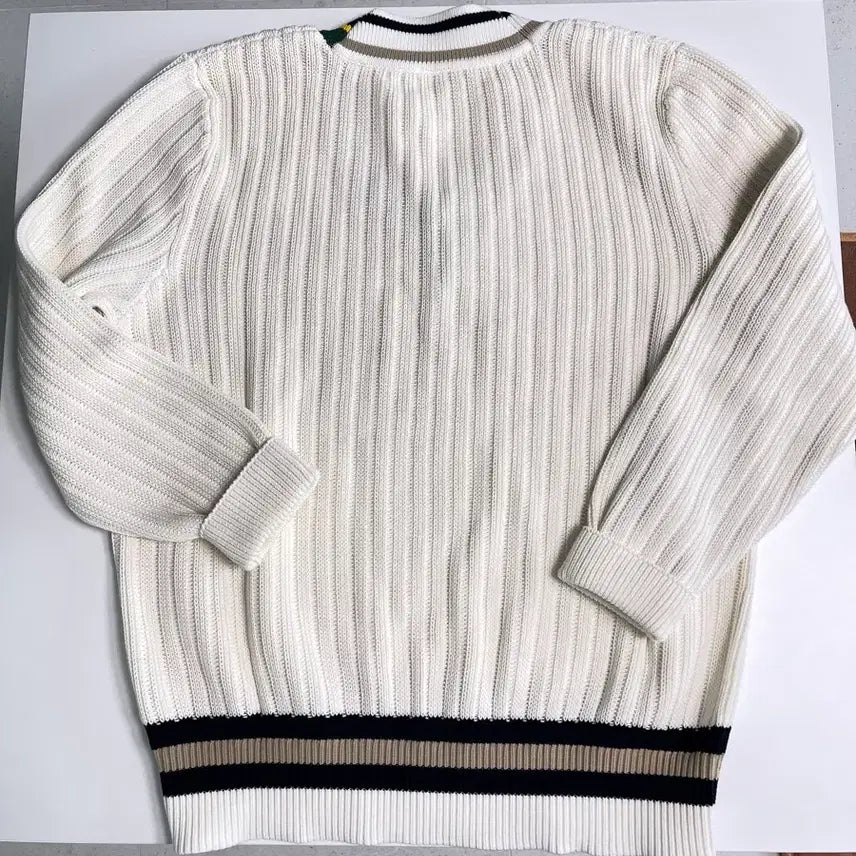 [BUNJANG] Lacoste V-Neck Knit Sweater - Ivory / 라코스테 테니스 크리켓 V넥 니트스웨터 아이보리