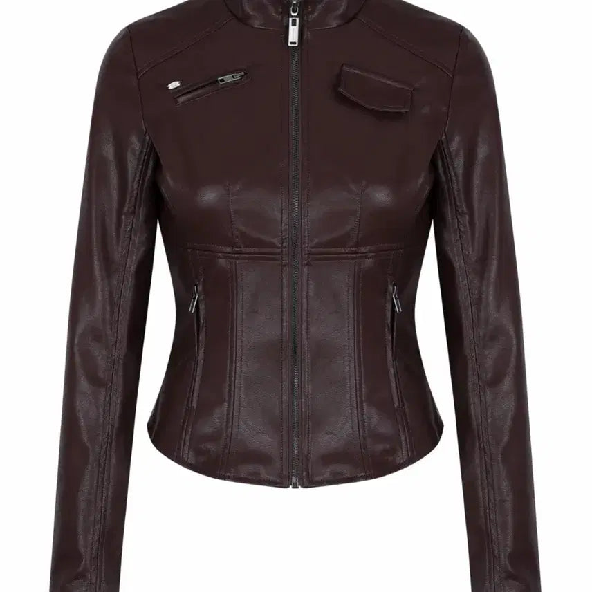 [BUNJANG] Pale JADE Slim Leather Biker Jacket - Burgundy / 페일제이드 Slim Leather Biker Jacket In Burgu