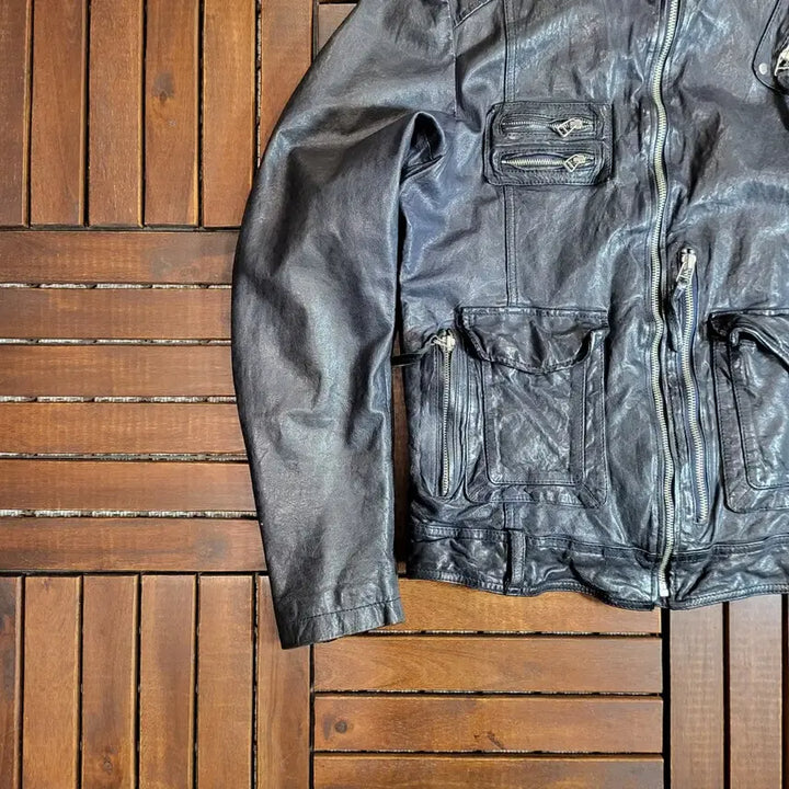 [BUNJANG] Leather Biker Jacket (Size 100) / 레더 바이커 자켓 (100) *전면부 지퍼 체결 잘 안됨*