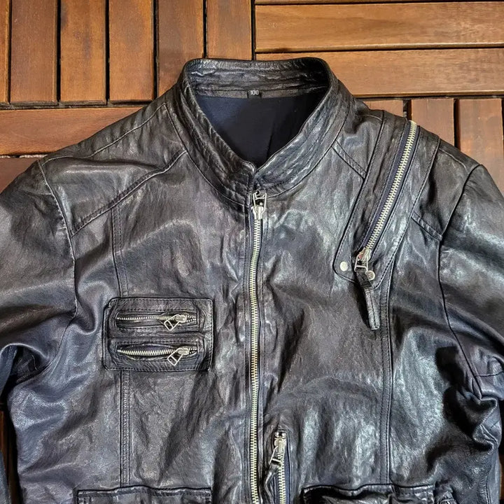 [BUNJANG] Leather Biker Jacket (Size 100) / 레더 바이커 자켓 (100) *전면부 지퍼 체결 잘 안됨*