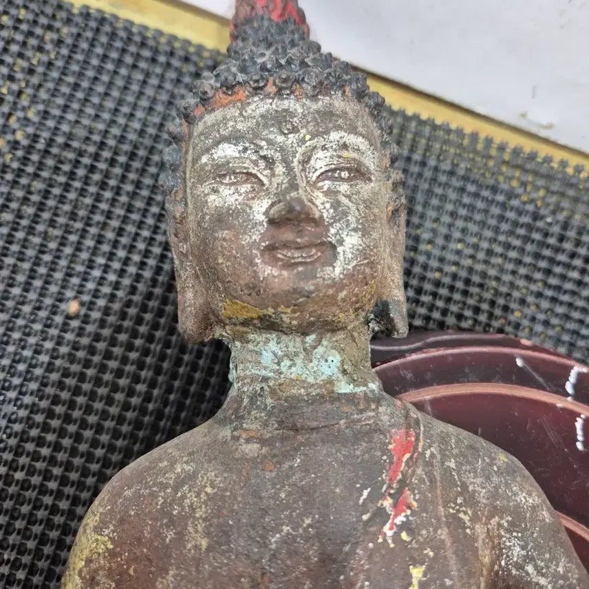 [BUNJANG] Old Painted Seated Shakyamuni Buddha Statue / 아주 오랜세월된 채색불  철석가모니 불상 20년소장품