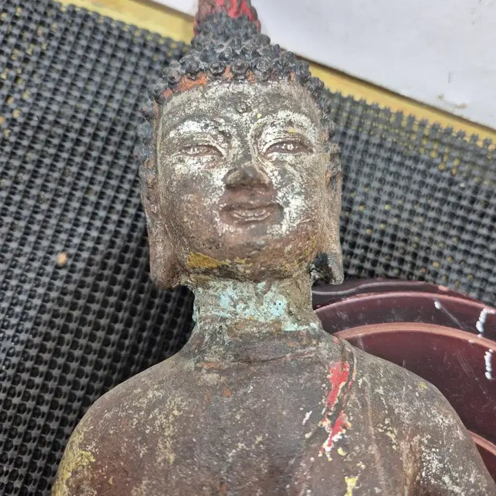 [BUNJANG] Old Painted Seated Shakyamuni Buddha Statue / 아주 오랜세월된 채색불  철석가모니 불상 20년소장품