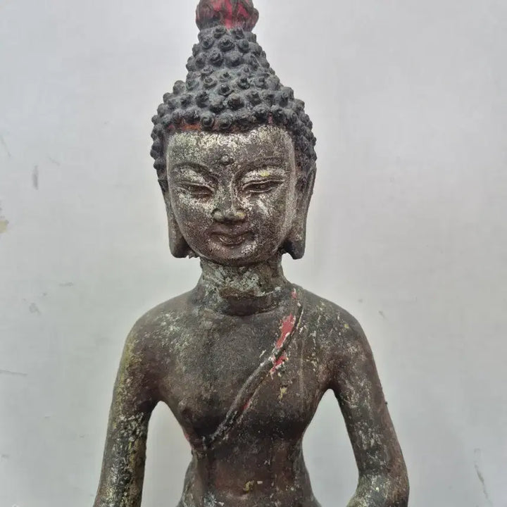 [BUNJANG] Old Painted Seated Shakyamuni Buddha Statue / 아주 오랜세월된 채색불  철석가모니 불상 20년소장품
