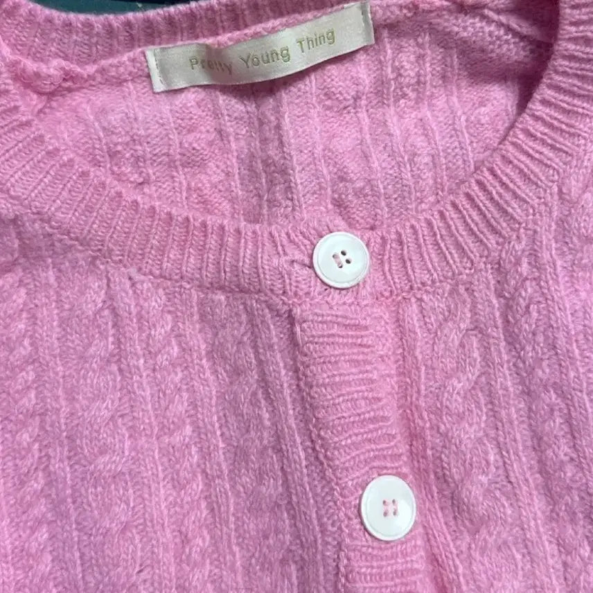 [BUNJANG] PYT Cable Knit Cardigan Pink / 프리티영띵 PYT 꽈배기 니트 가디건 핑크색