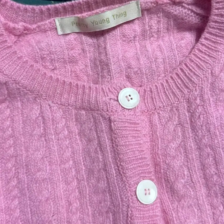 [BUNJANG] PYT Cable Knit Cardigan Pink / 프리티영띵 PYT 꽈배기 니트 가디건 핑크색