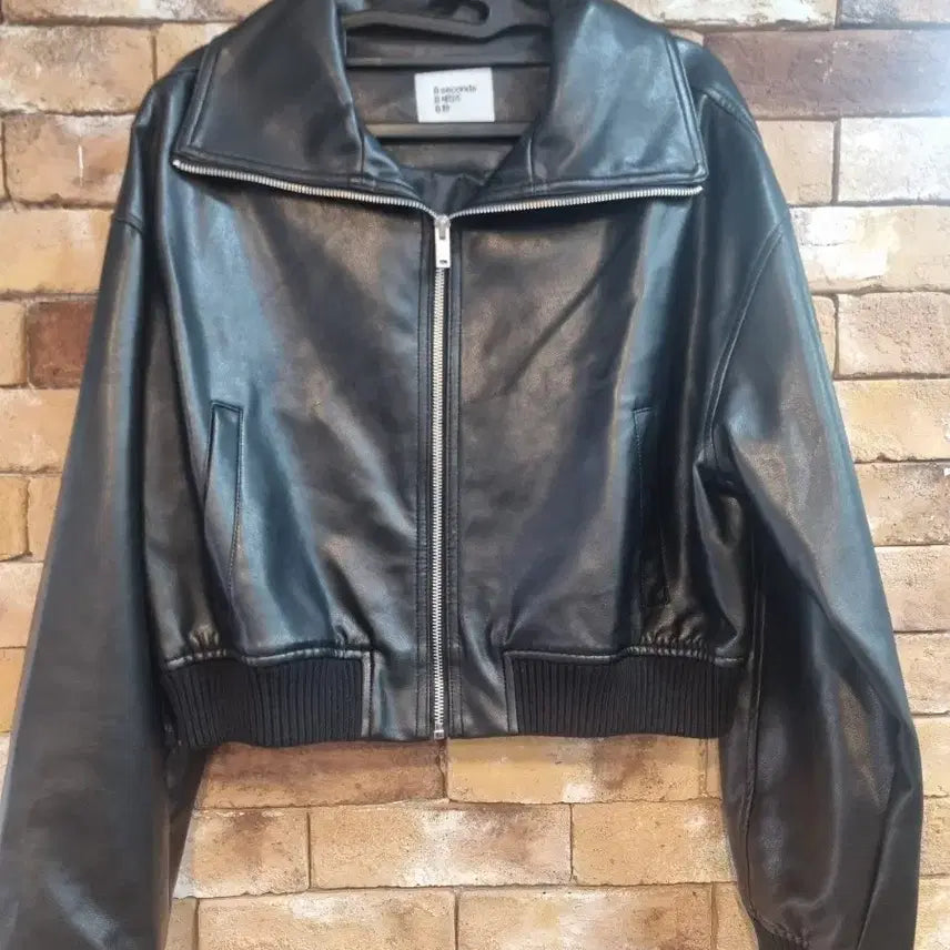 [BUNJANG] 8 Seconds Black Cropped Leather Jacket / 8세컨즈 블랙 크롭 레더 자켓