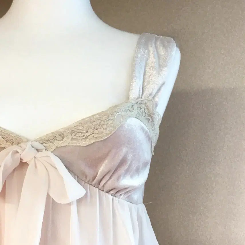 [BUNJANG] Velvet Lace Balloon Fit Dress / 갸루 벨벳 레이스 원피스 벌룬핏