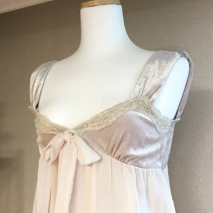 [BUNJANG] Velvet Lace Balloon Fit Dress / 갸루 벨벳 레이스 원피스 벌룬핏